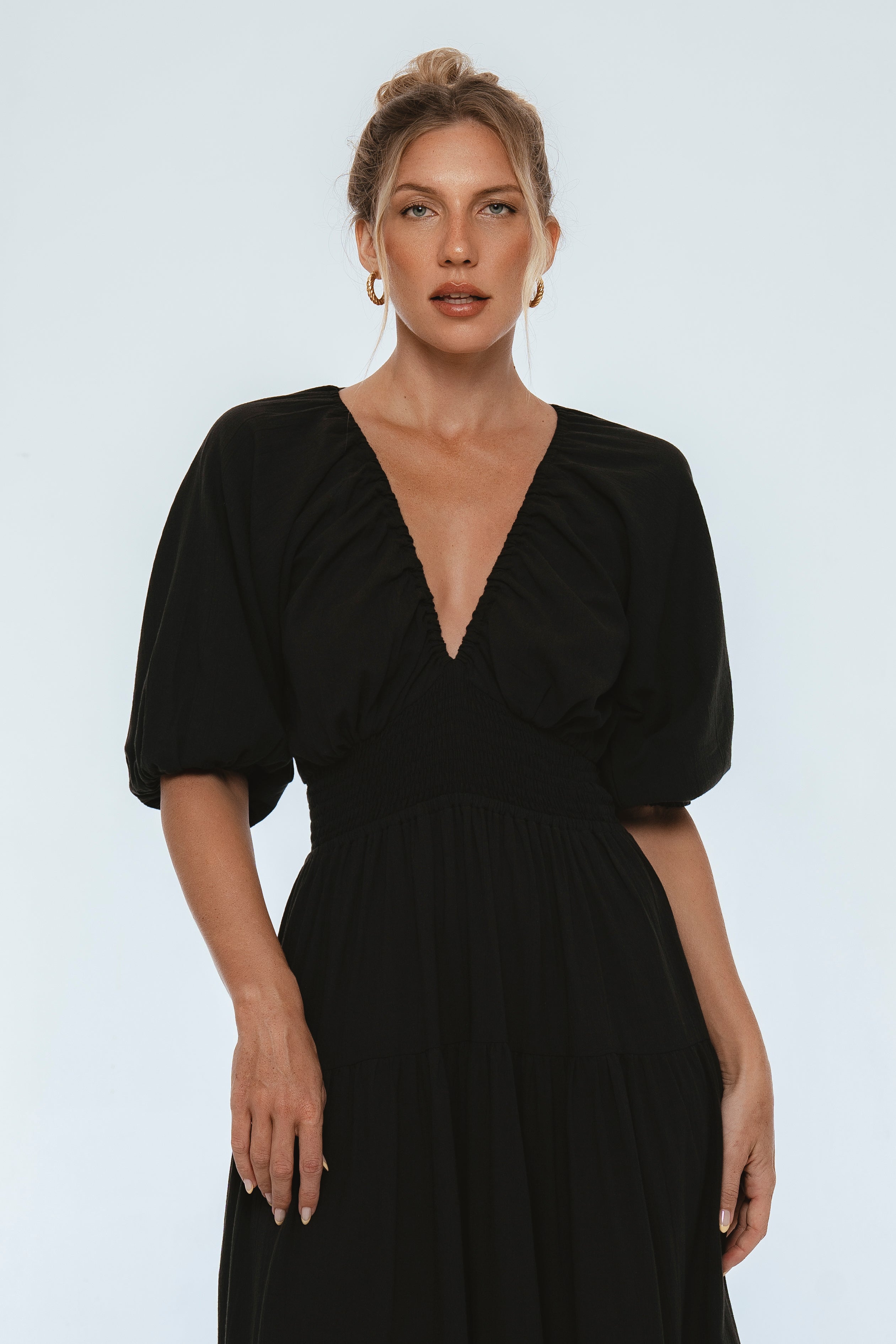 Lucienne Smocked Linen Maxi Dress-4