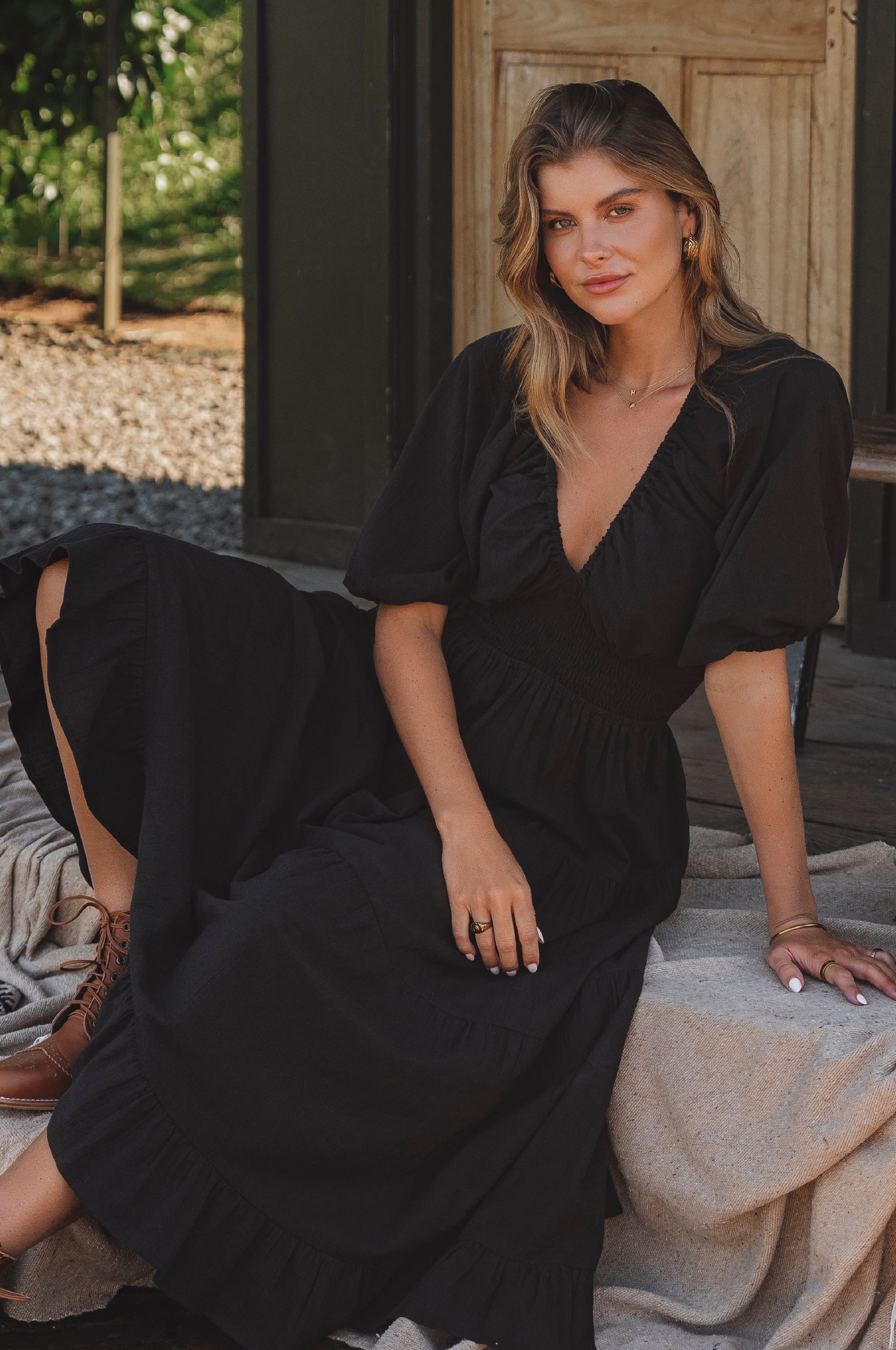 Lucienne Smocked Linen Maxi Dress-0